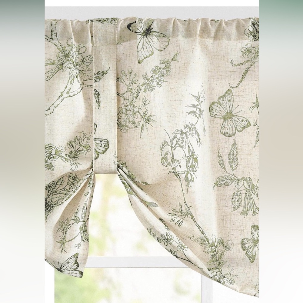Floral Butterfly Print Curtain Linen Valance New